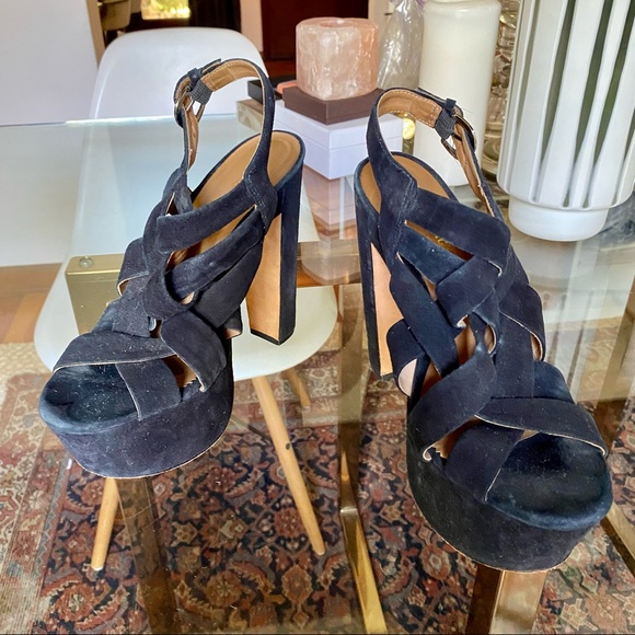 Black Suede Braided Platform Heels 8.5 - Picture 1 of 6